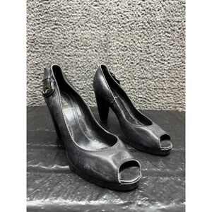 Fendi Peep Toe Leather Slip On High Heeled Pumps Black Womens Size 40 EU